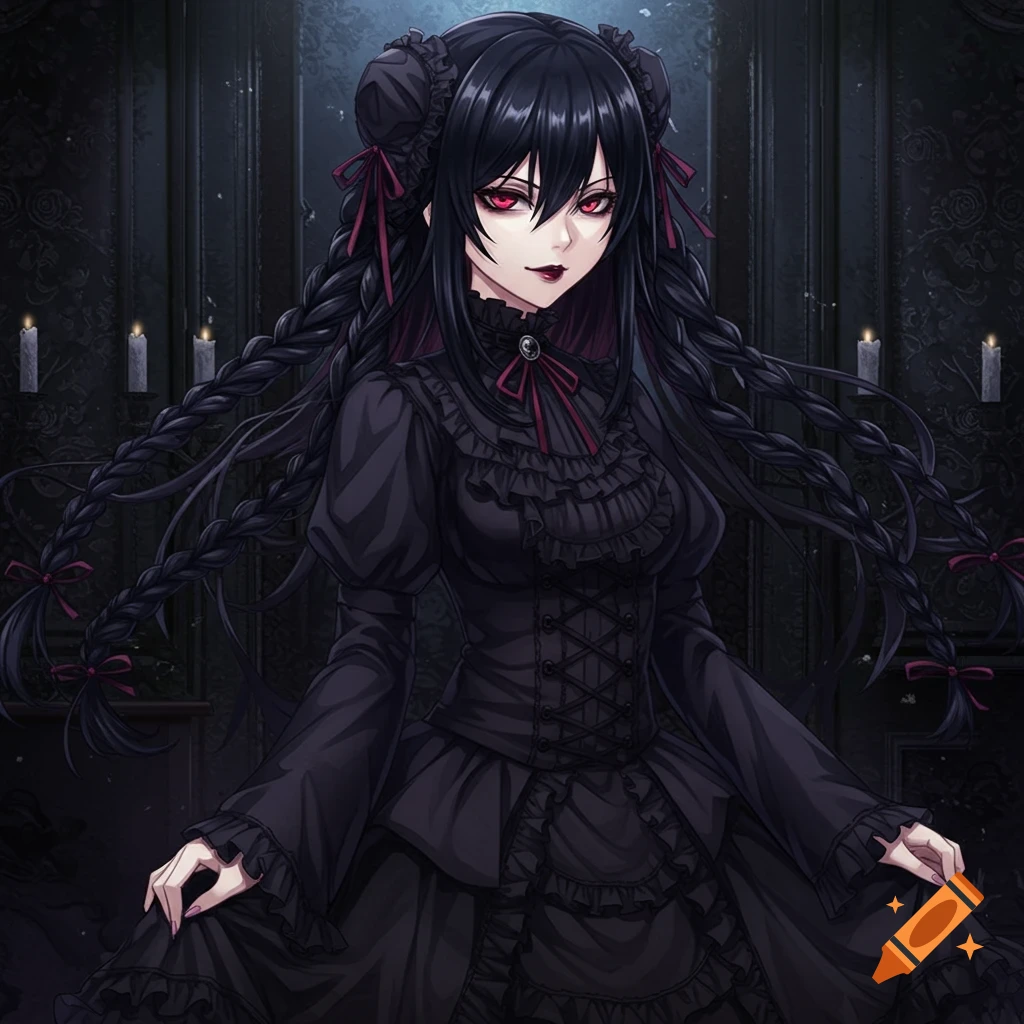 Anime girl in a black gothic dress