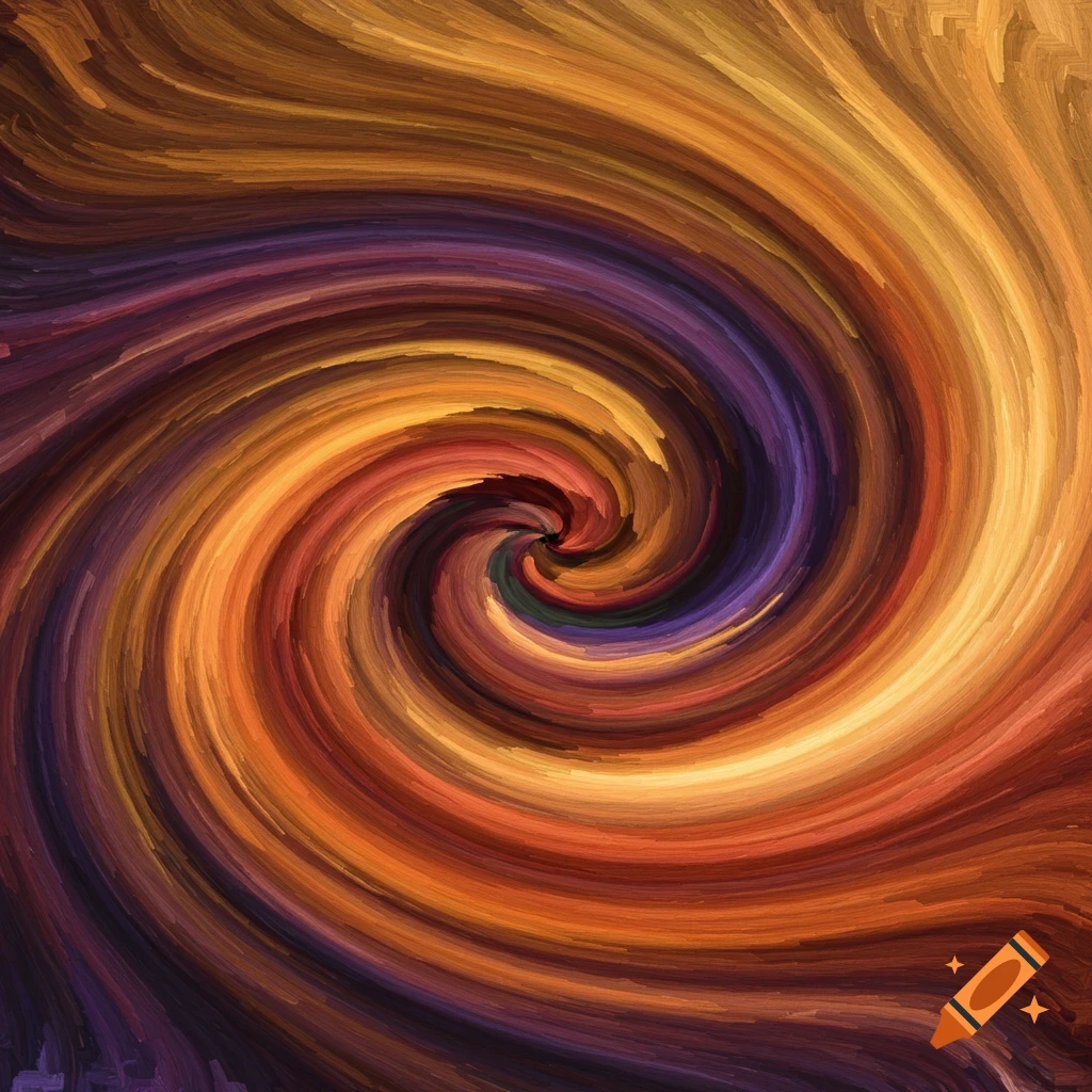 Abstract image of a colorful swirl in orange, yellow, brown, and purple tones.
