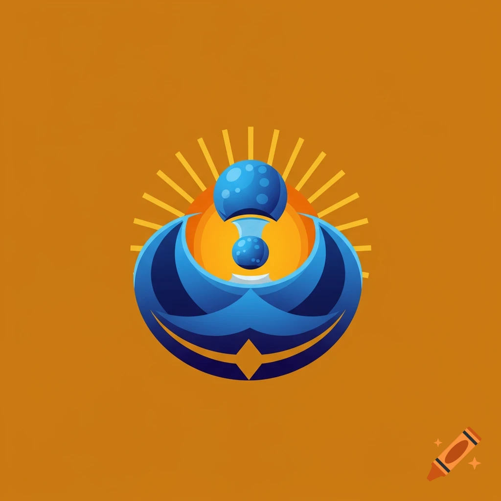 Abstract blue and orange logo resembling a nuclear fusion icon with a sunburst effect.