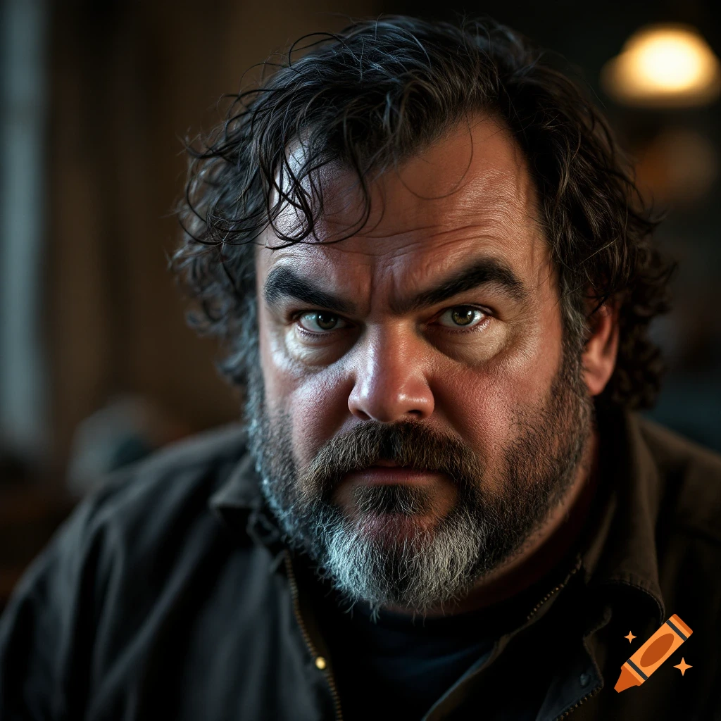 A photorealistic portrait of a man with dark, curly hair and a beard looking directly at the camera.