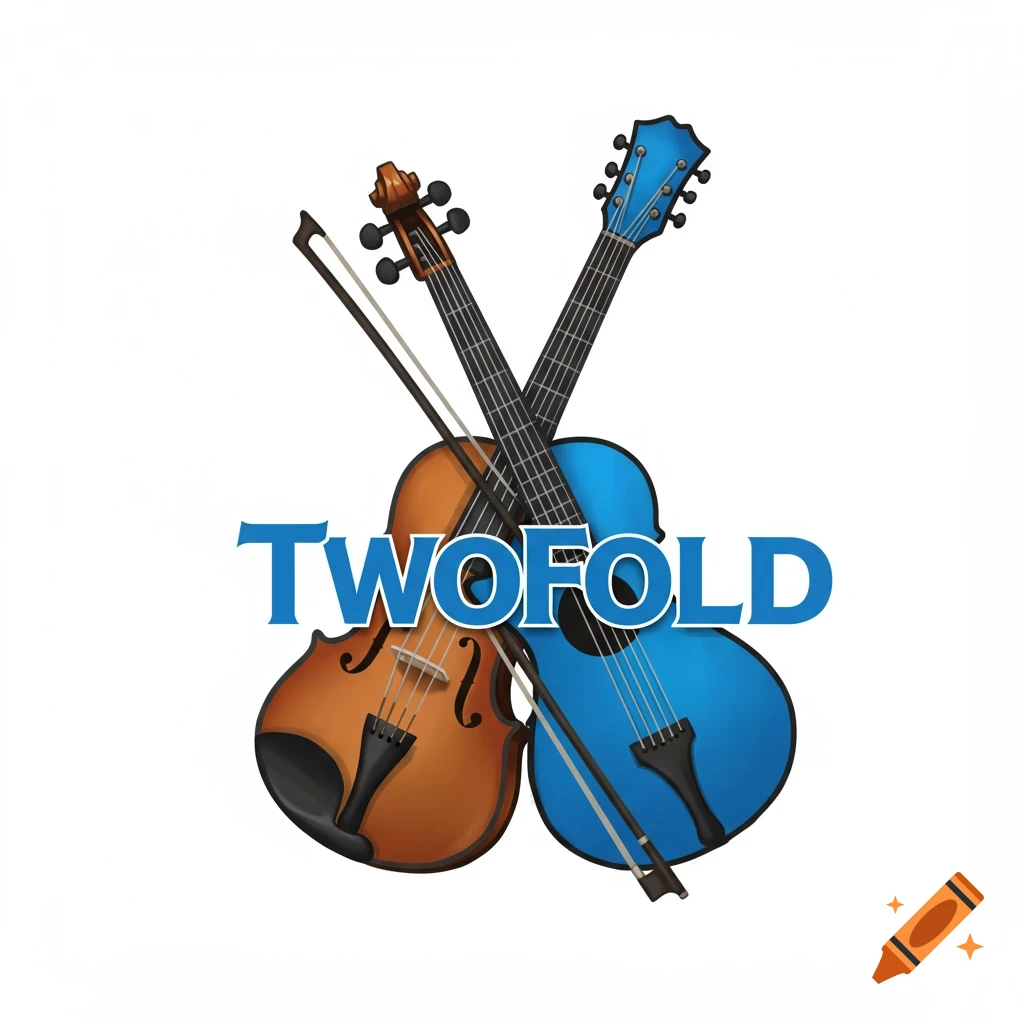 Violin and guitar crossed with the word TwoFold over them.