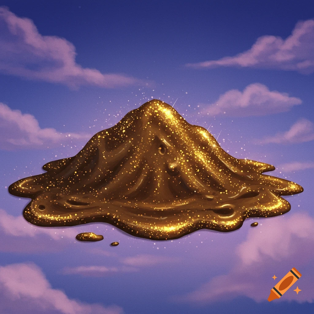 A pile of glittery brown mud floating in a cloudy sky.