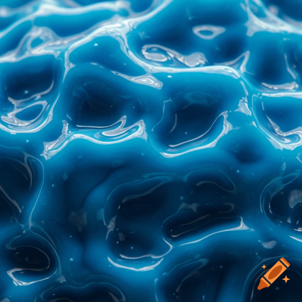 A close-up macro photo of a blue, glossy, liquid texture.