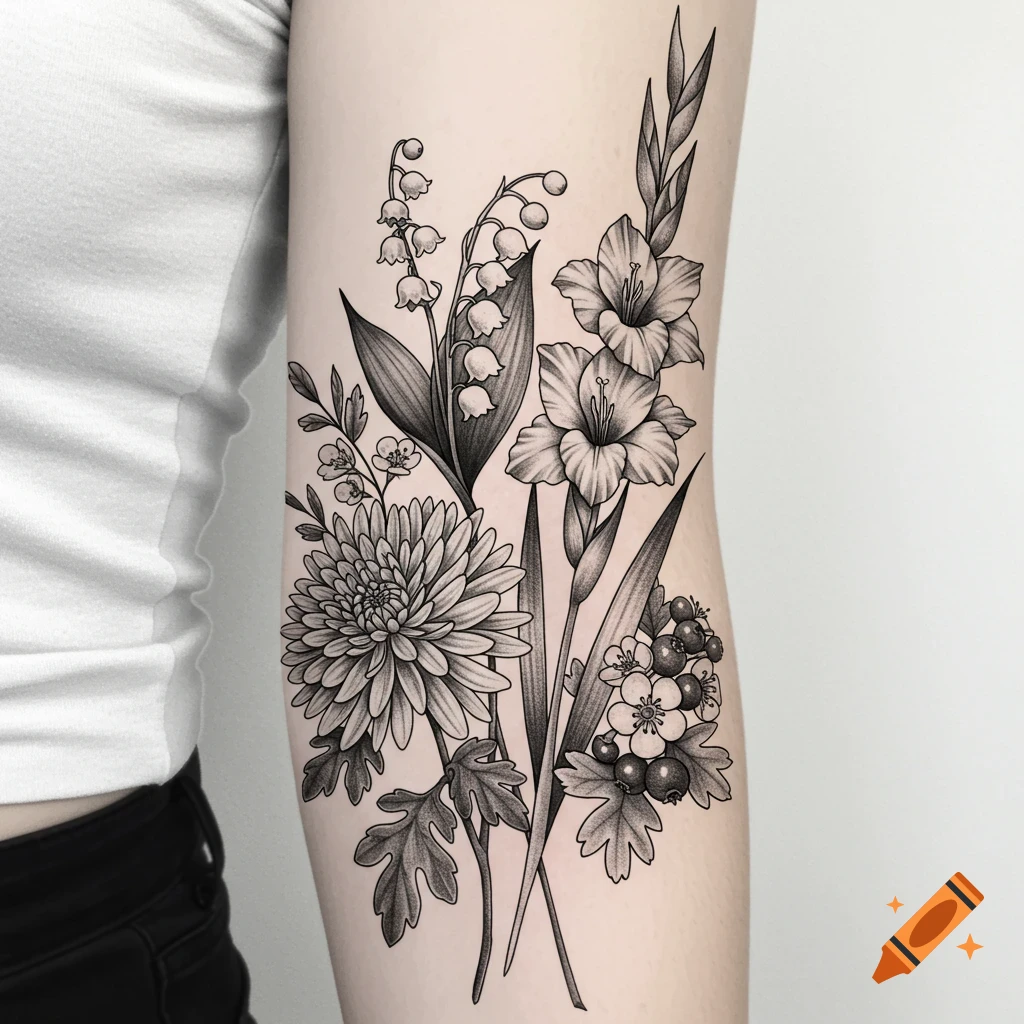 Lily of the Valley and Hawthorn Flower Tattoo