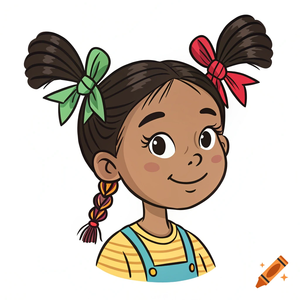 Vector graphic of a girl with pigtails and bows