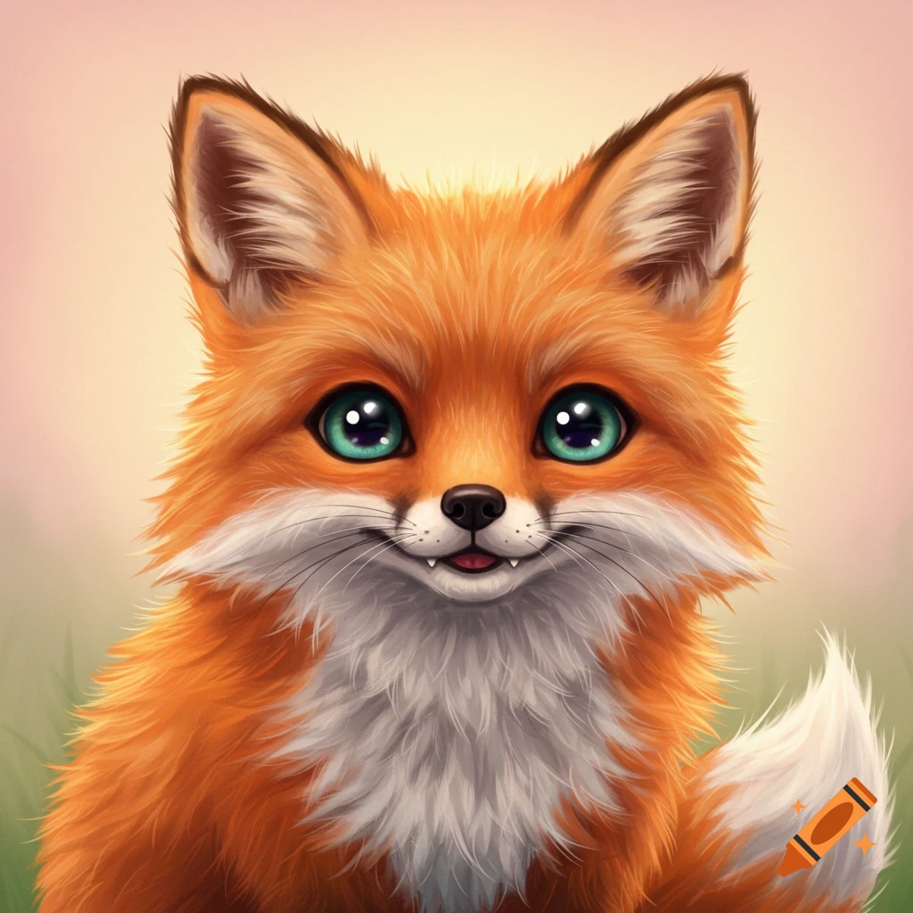 A cute fox with big eyes and fluffy fur.