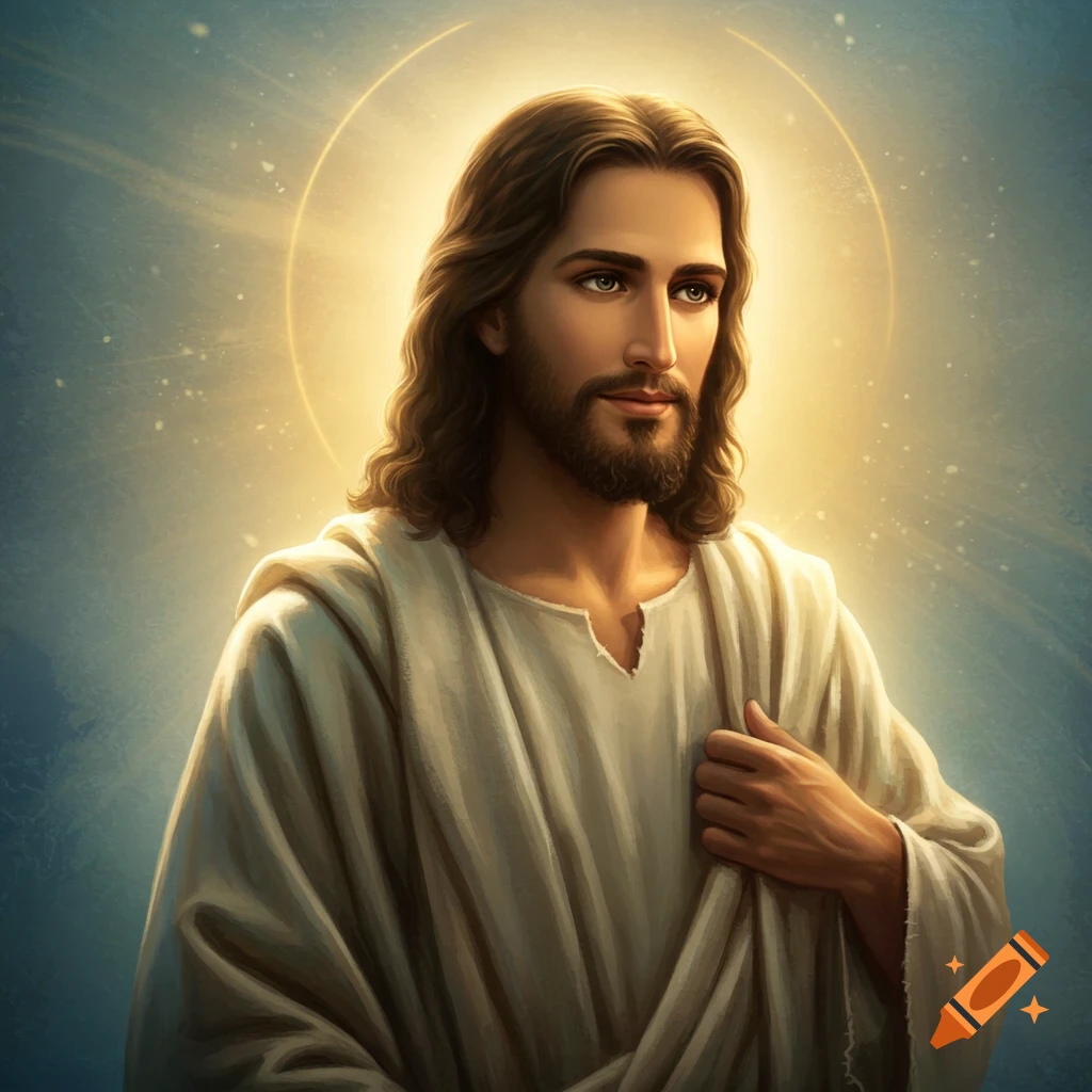 Painting of Jesus with a halo.
