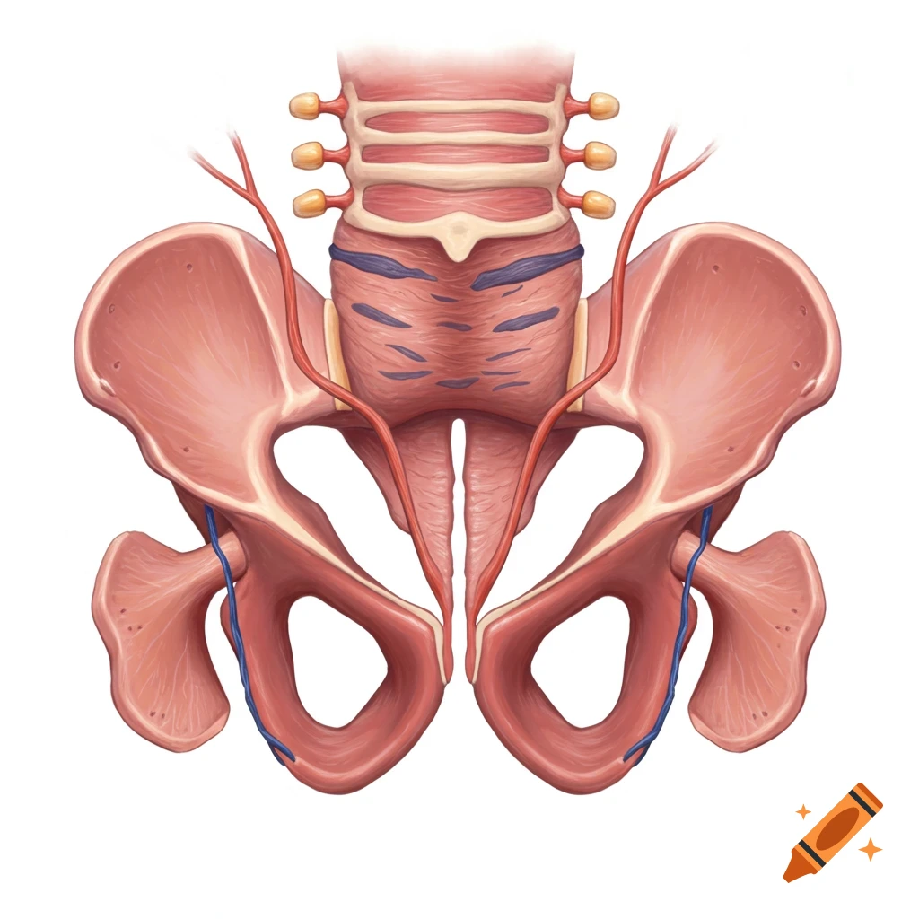 Anatomical illustration of human pelvic anatomy