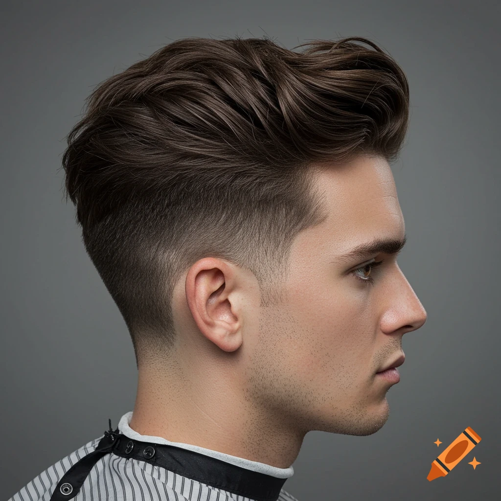 Profile view of a man with a stylish low taper fade haircut.