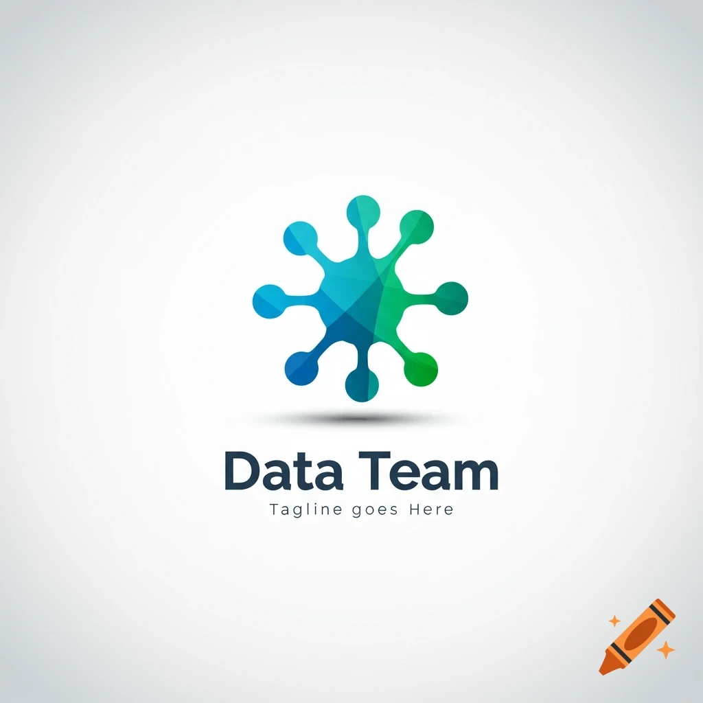A logo with an abstract blue and green hexagonal shape above the text "Data Team" and "Tagline goes Here".