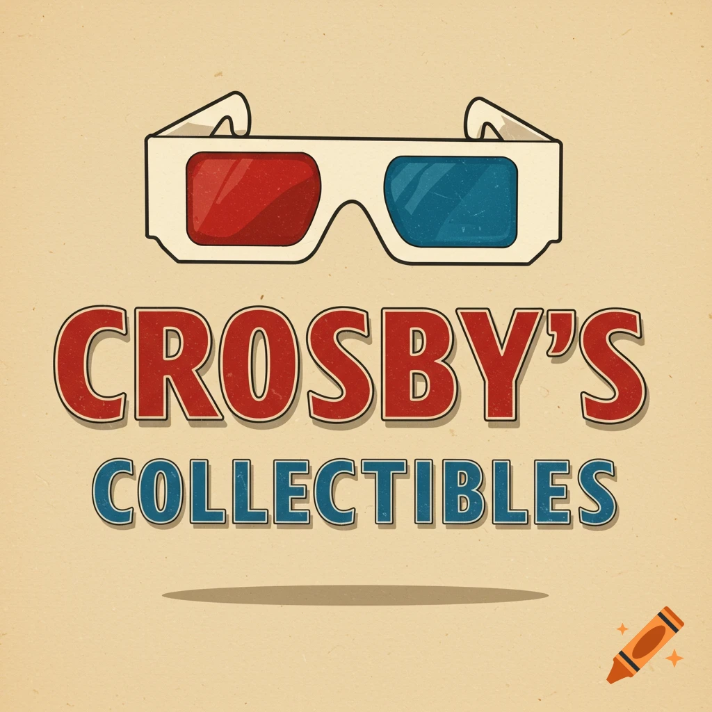 Retro logo with 3D glasses above the text "Crosby's Collectibles".