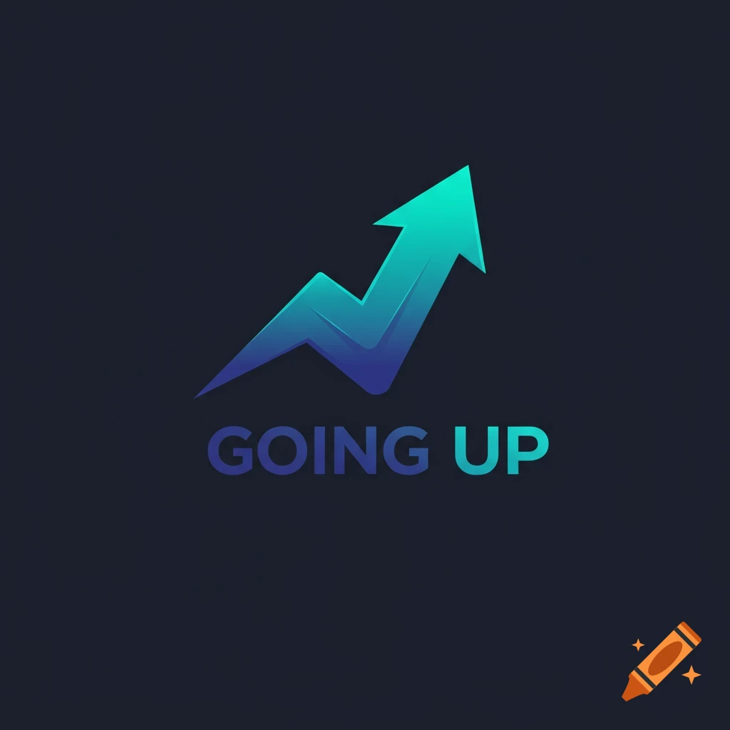 A logo with a gradient blue and green arrow pointing upwards, above the text "GOING UP".