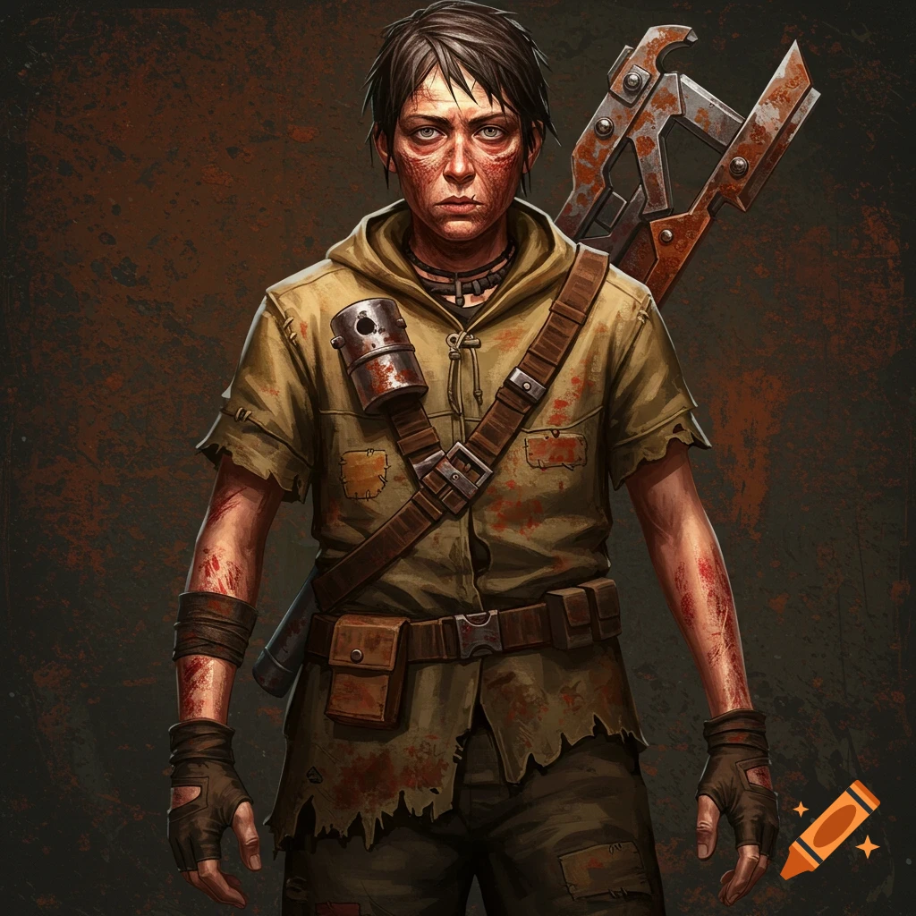 A gritty survivor figure with a large wrench weapon.