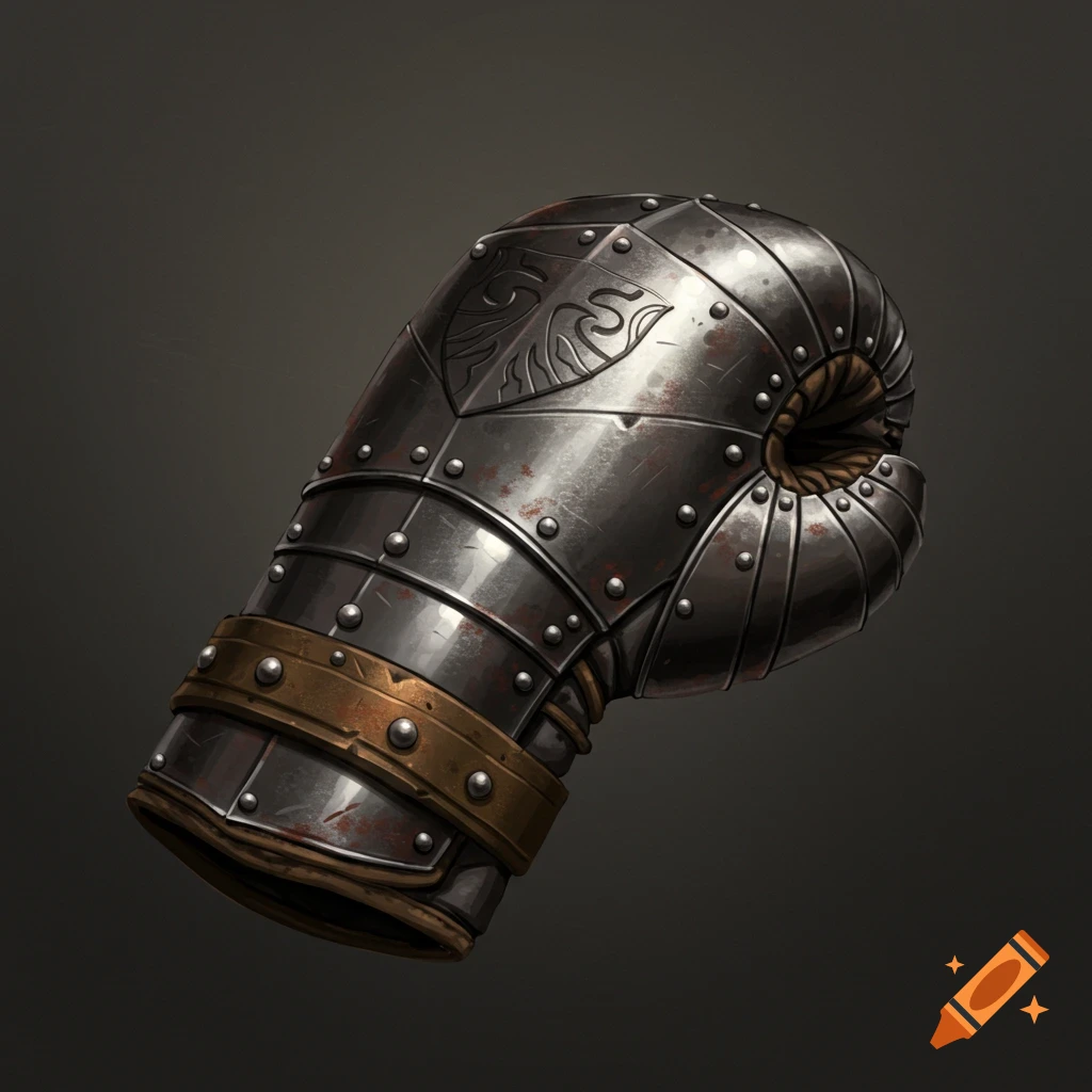 A boxing glove made of medieval armor.