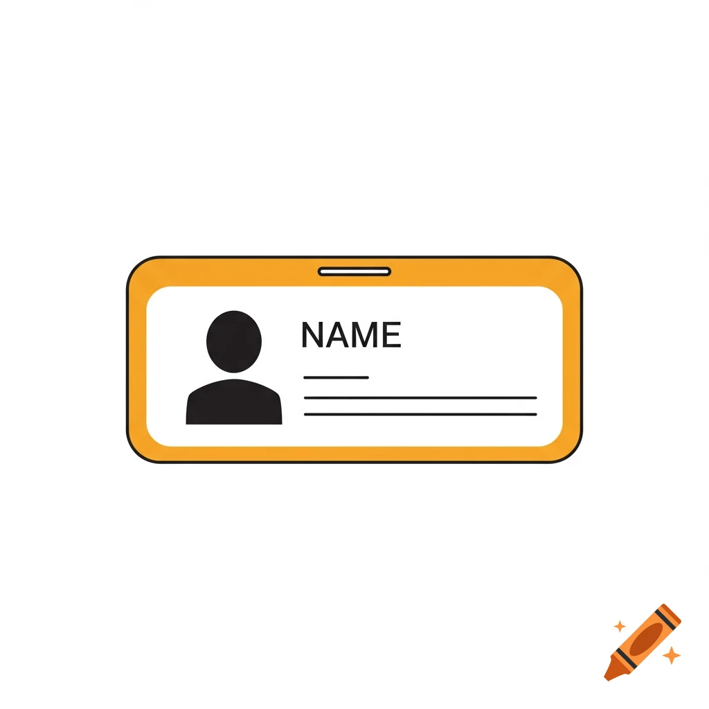 A simple vector graphic of a name tag with a person icon and the word NAME.