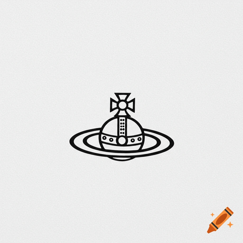 Line art logo of an orb with a cross and rings