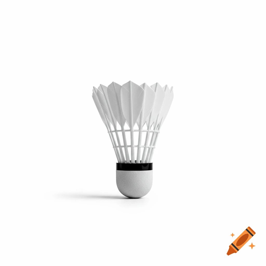 A white badminton shuttlecock on a white background.