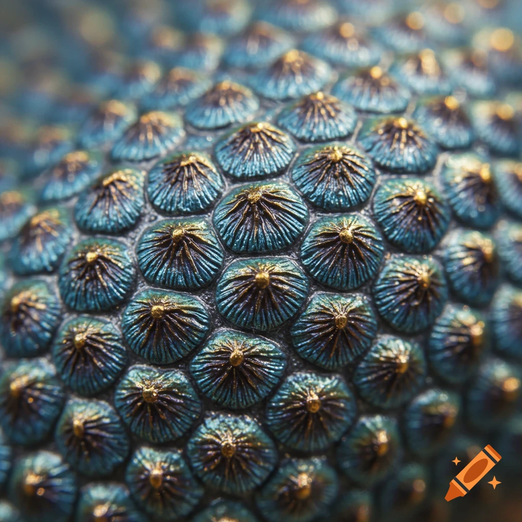 Close-up of blue and gold iridescent scales.