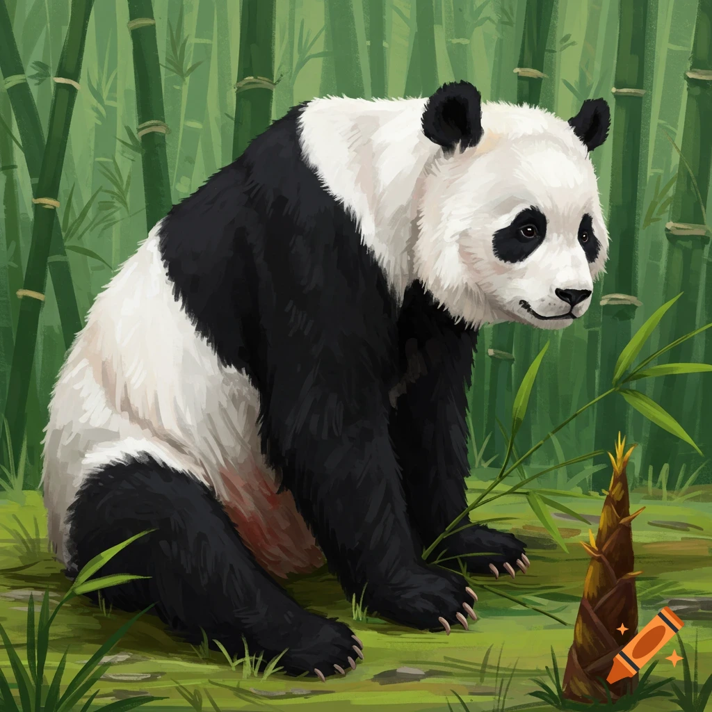 A panda sitting in a bamboo forest