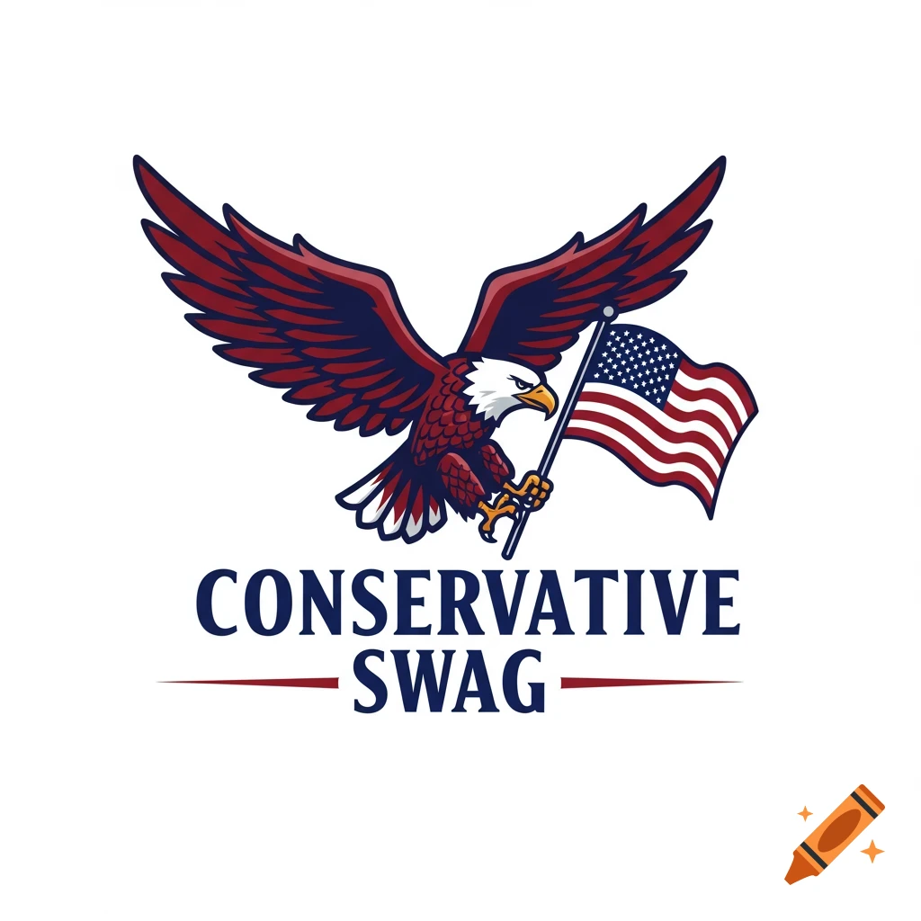 Logo of an eagle holding an American flag with the text "Conservative Swag".