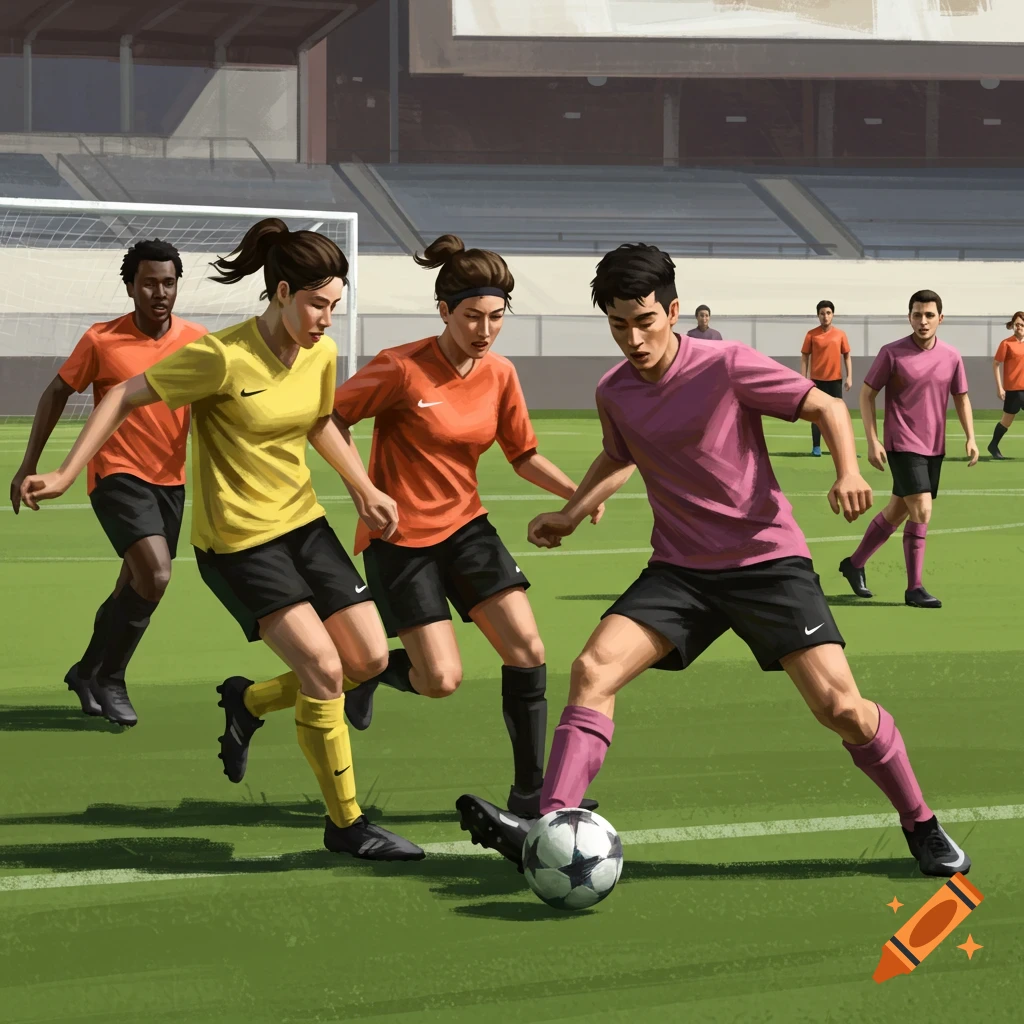 Soccer players on a field during a game