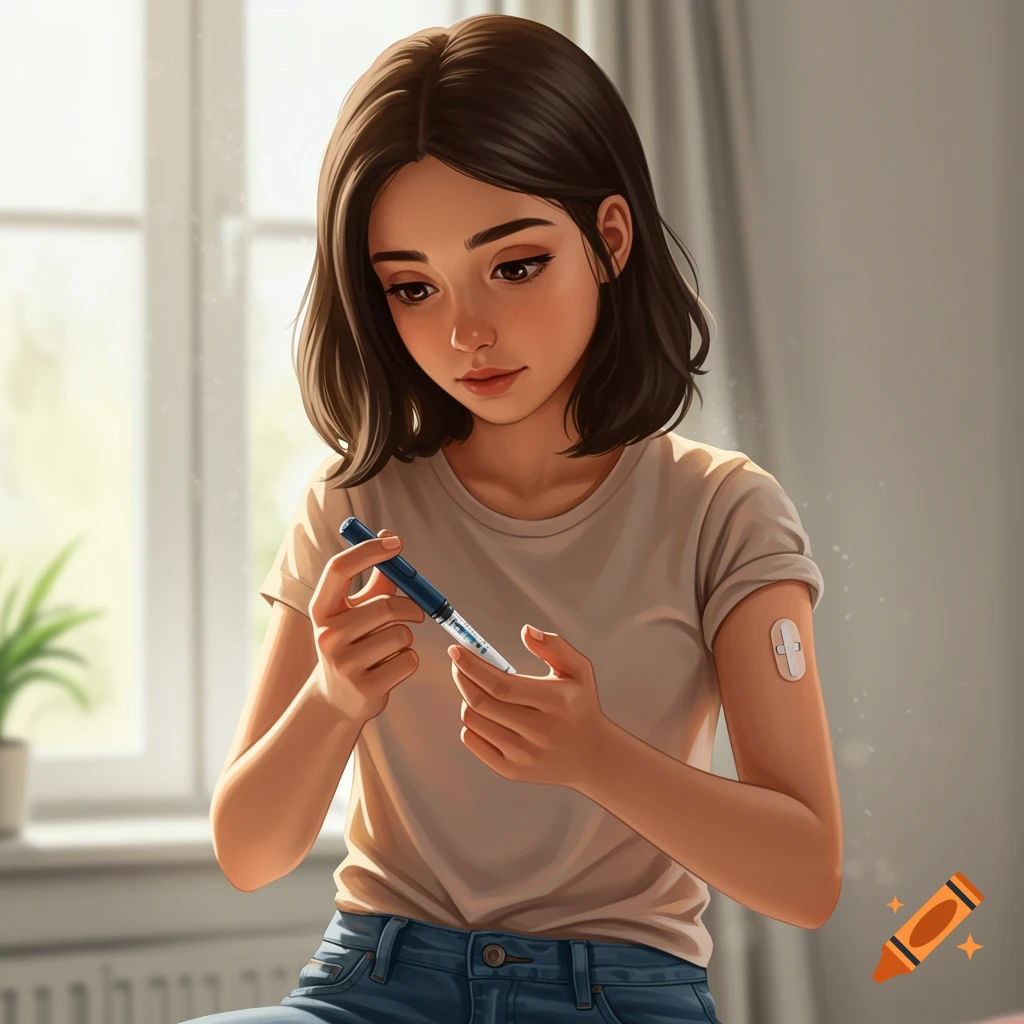 Young woman injecting insulin