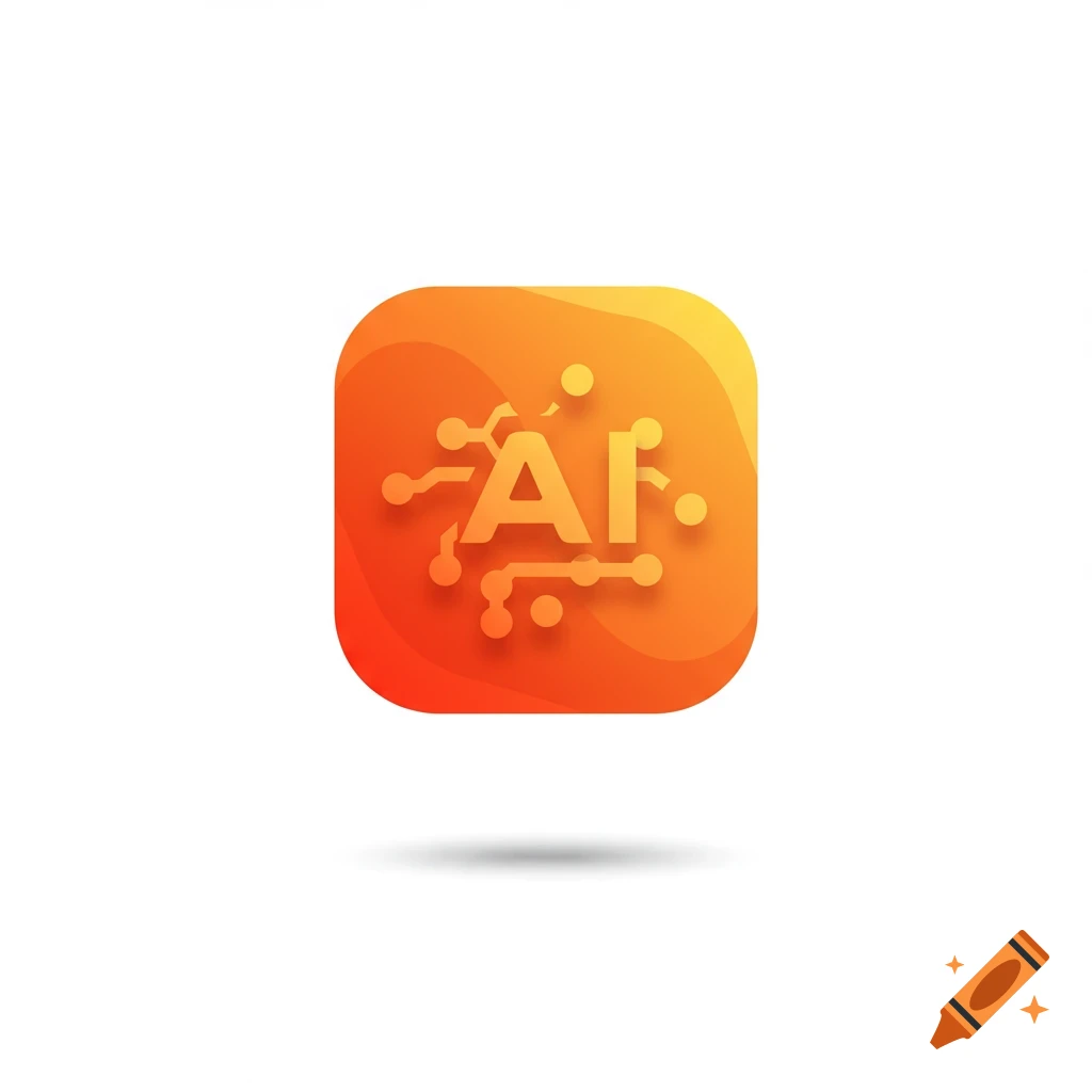 Orange and yellow app icon logo with ai text and circuit board