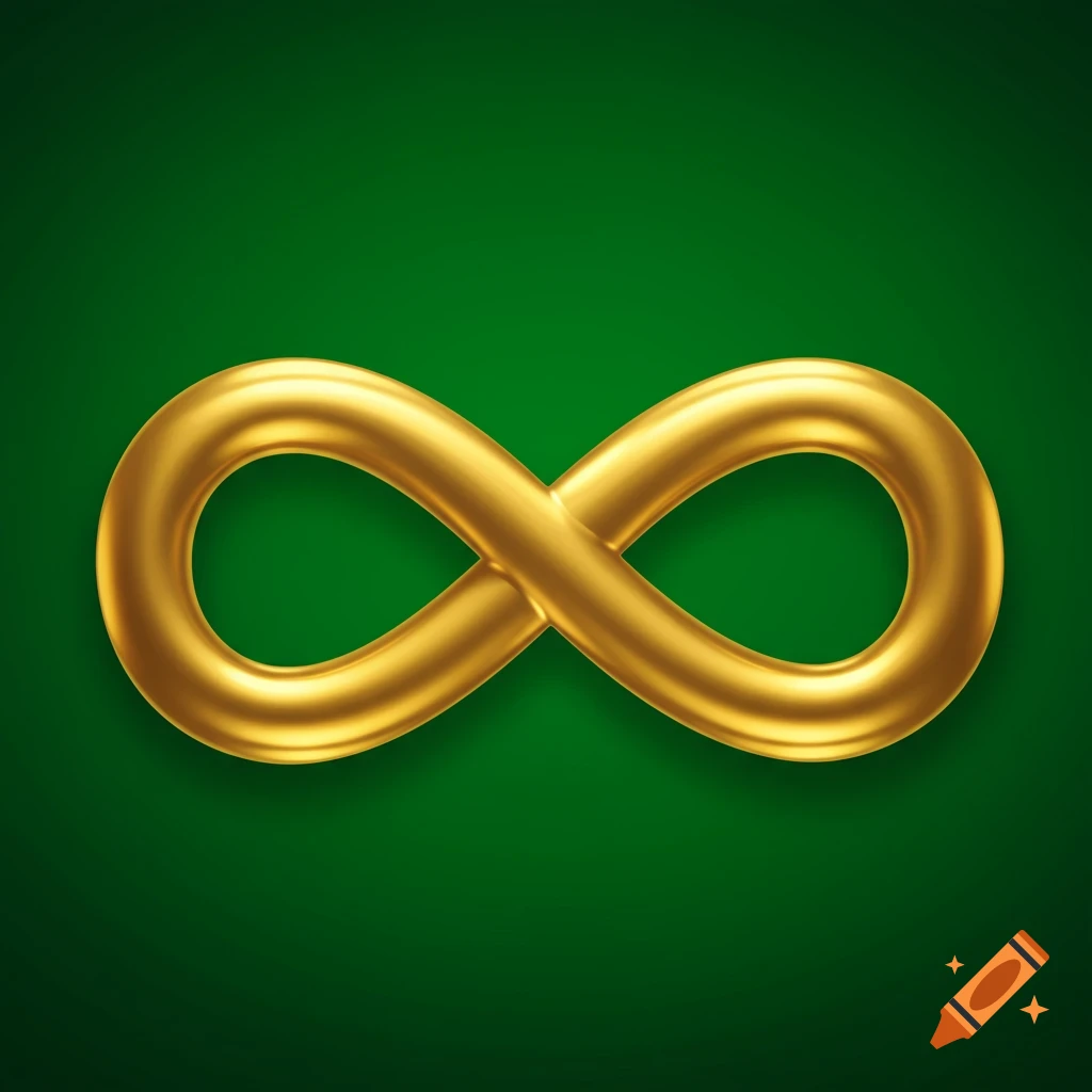 A golden infinity symbol centered on a deep green background.