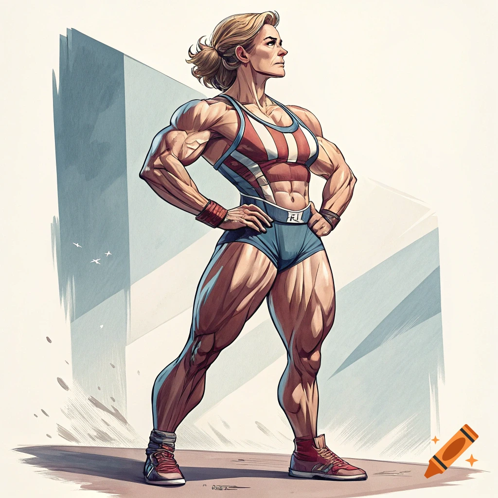Illustration of a female bodybuilder posing in athletic wear