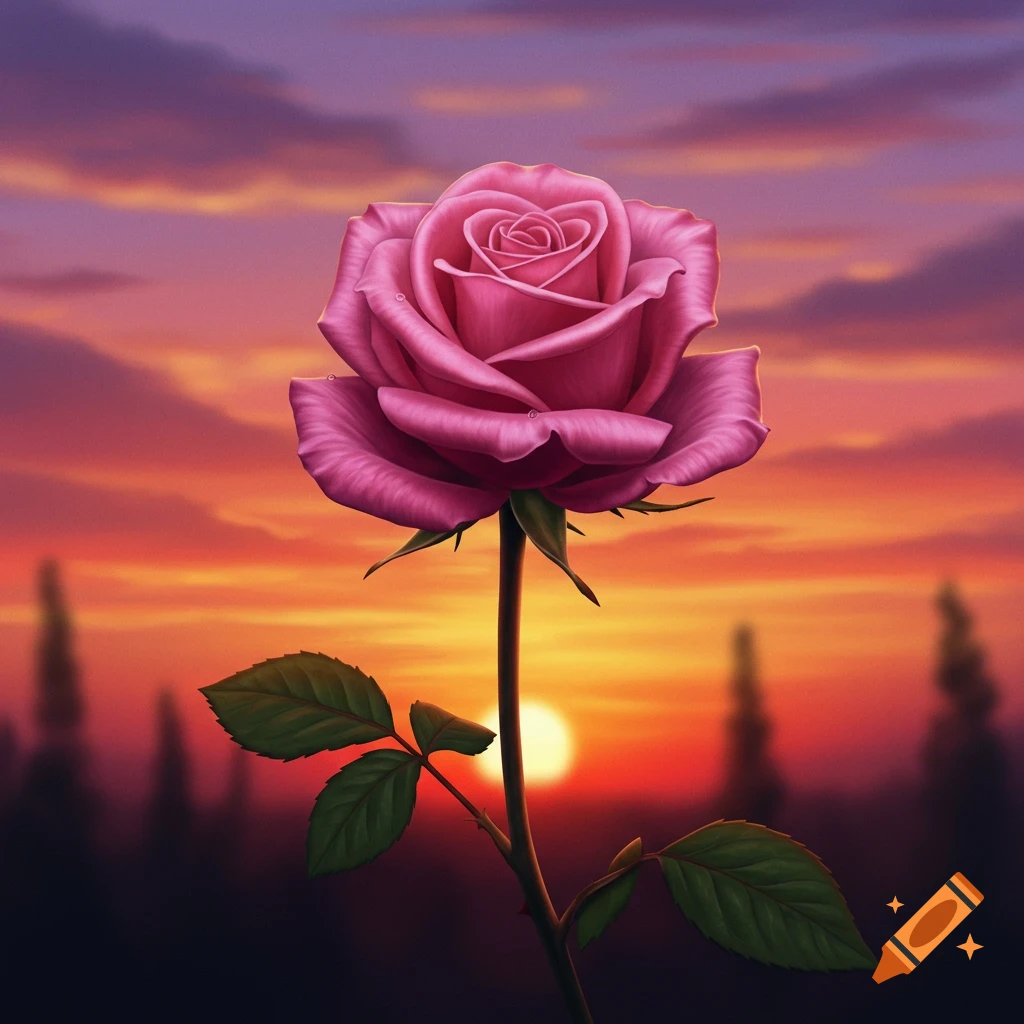 Pink rose against a sunset