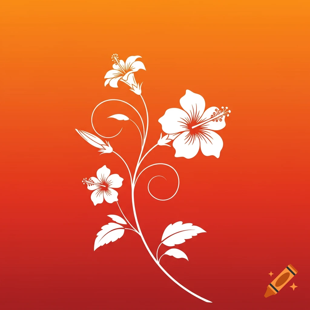 White floral vector illustration on an orange and red gradient background.