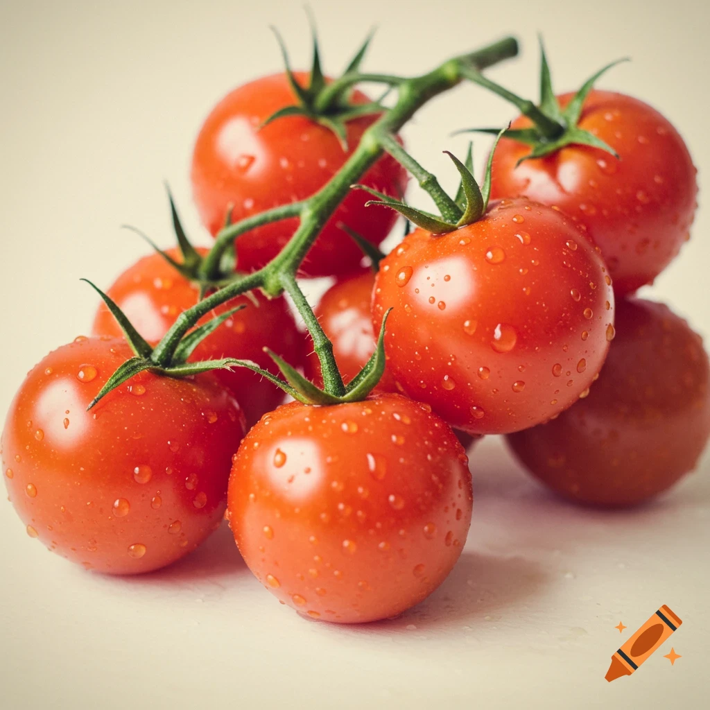 Close-up of wet cherry tomatoes on the vine with a vintage look