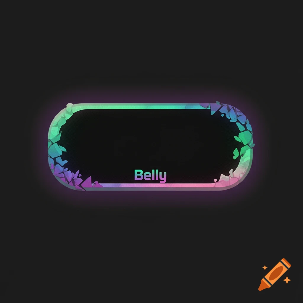 Glowing rounded border with gradient colors and crystalline edges, text 'Belly' at the bottom.