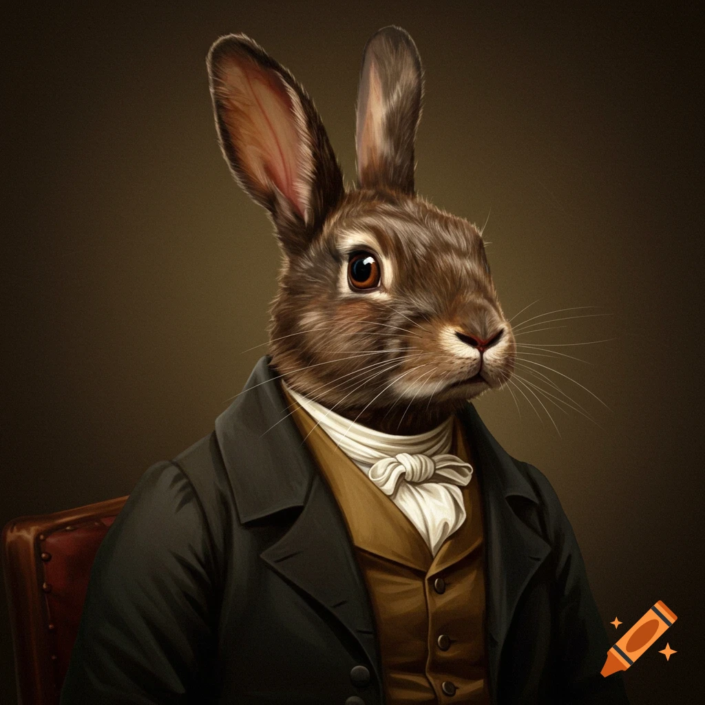 Oil painting portrait of a distinguished gentleman rabbit
