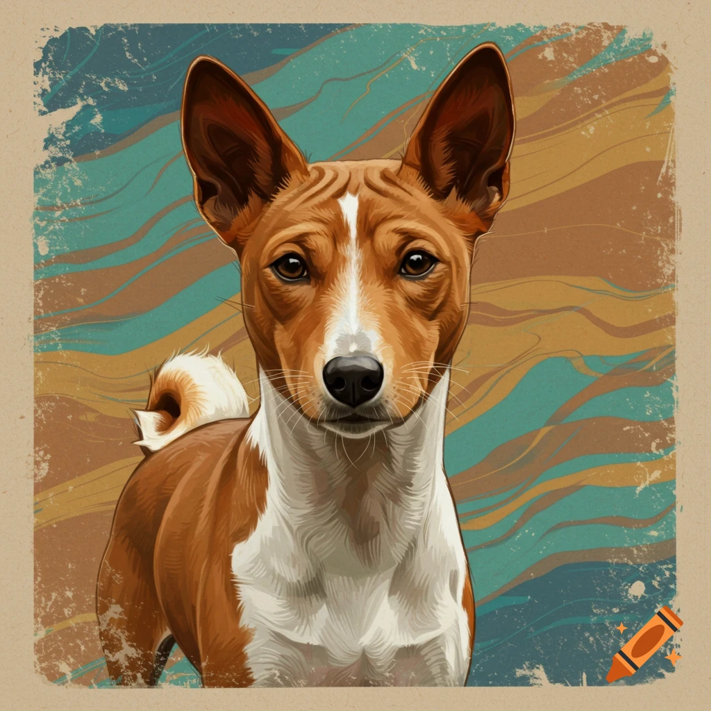Portrait of a Basenji dog with abstract background.