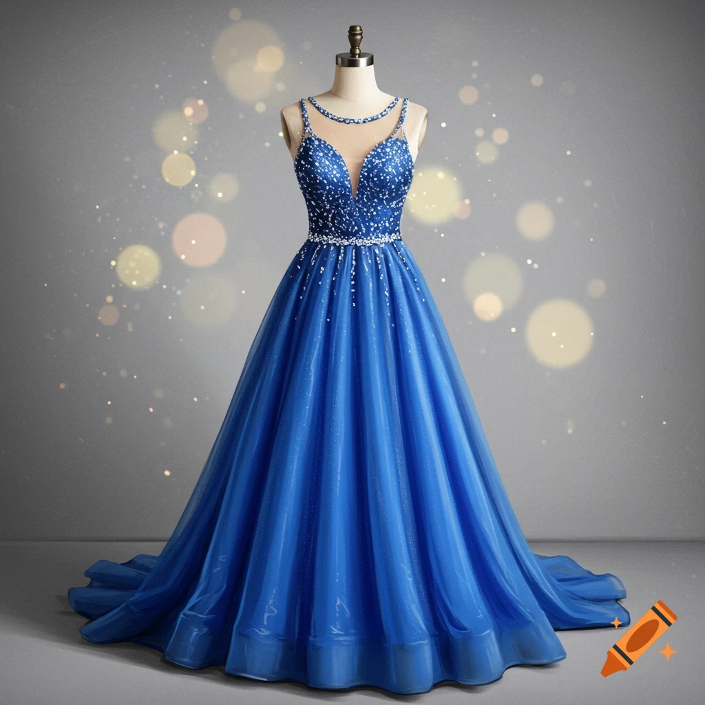 A blue prom dress on a mannequin.