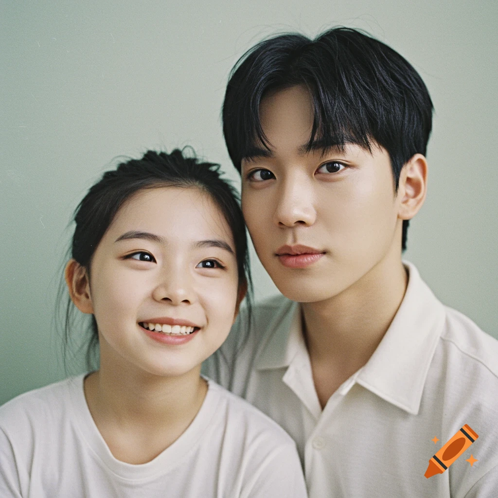 Close-up portrait of a young girl smiling next to a young man