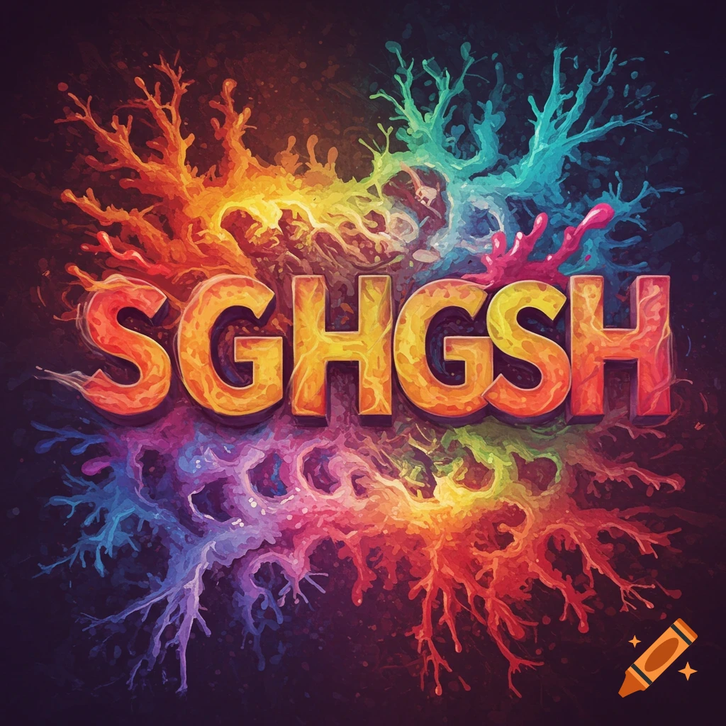 Bold orange text SGHGSH surrounded by a colorful abstract splash.