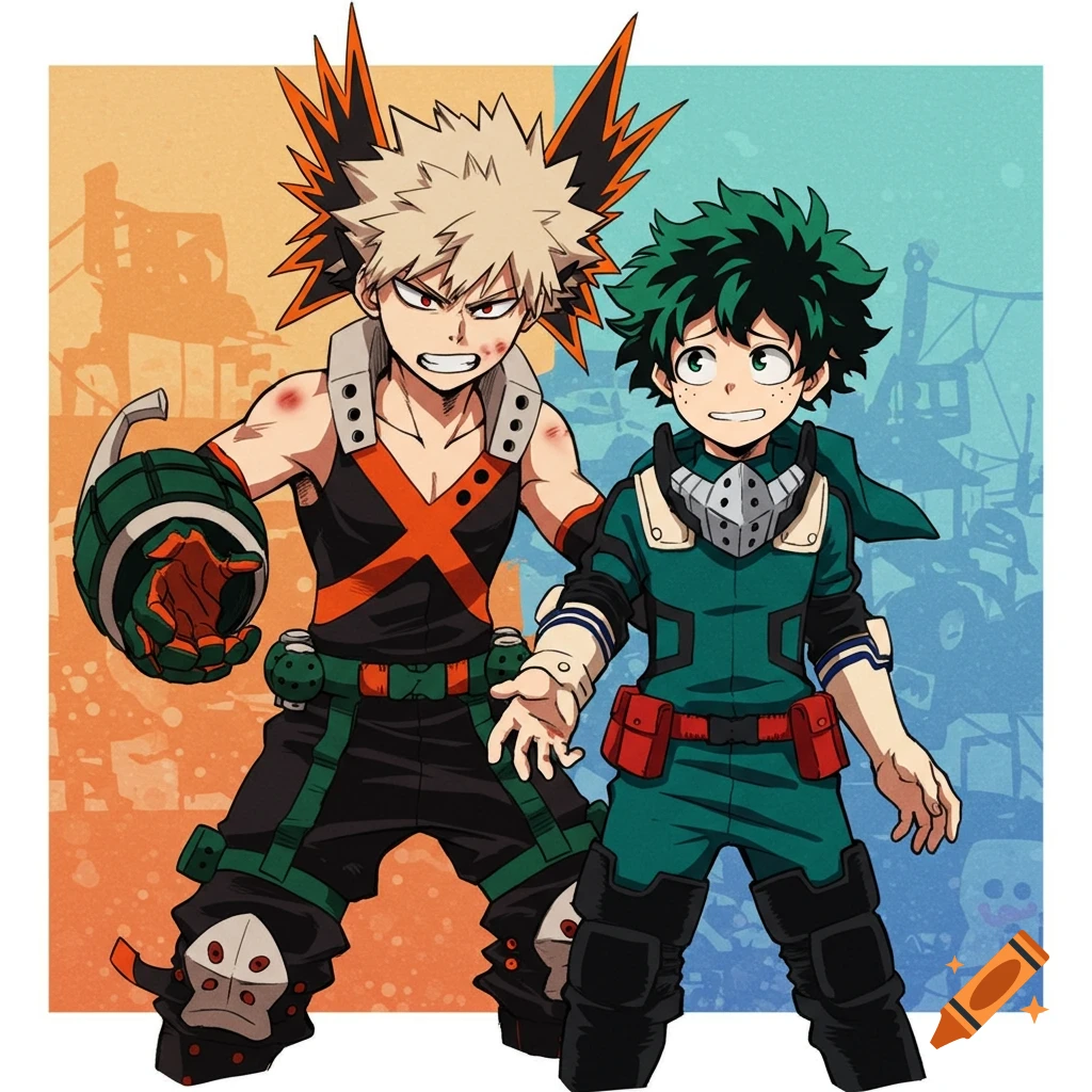 Digital illustration of Bakugo and Deku from My Hero Academia.