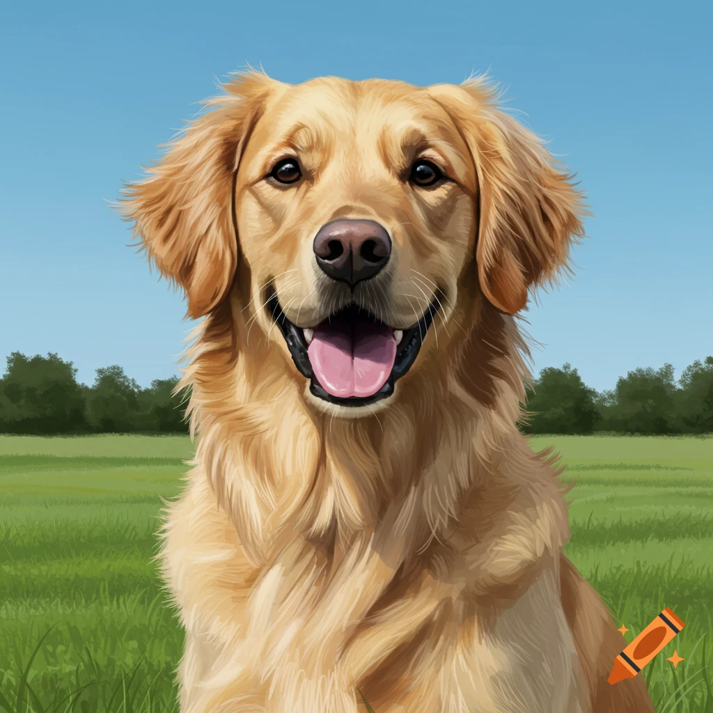 Image of a happy Golden Retriever dog in a field.