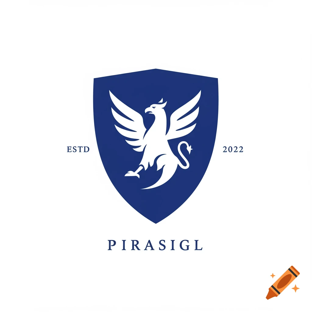 Logo of a white griffin on a blue shield with text ESTD 2022 and PIRASIGL