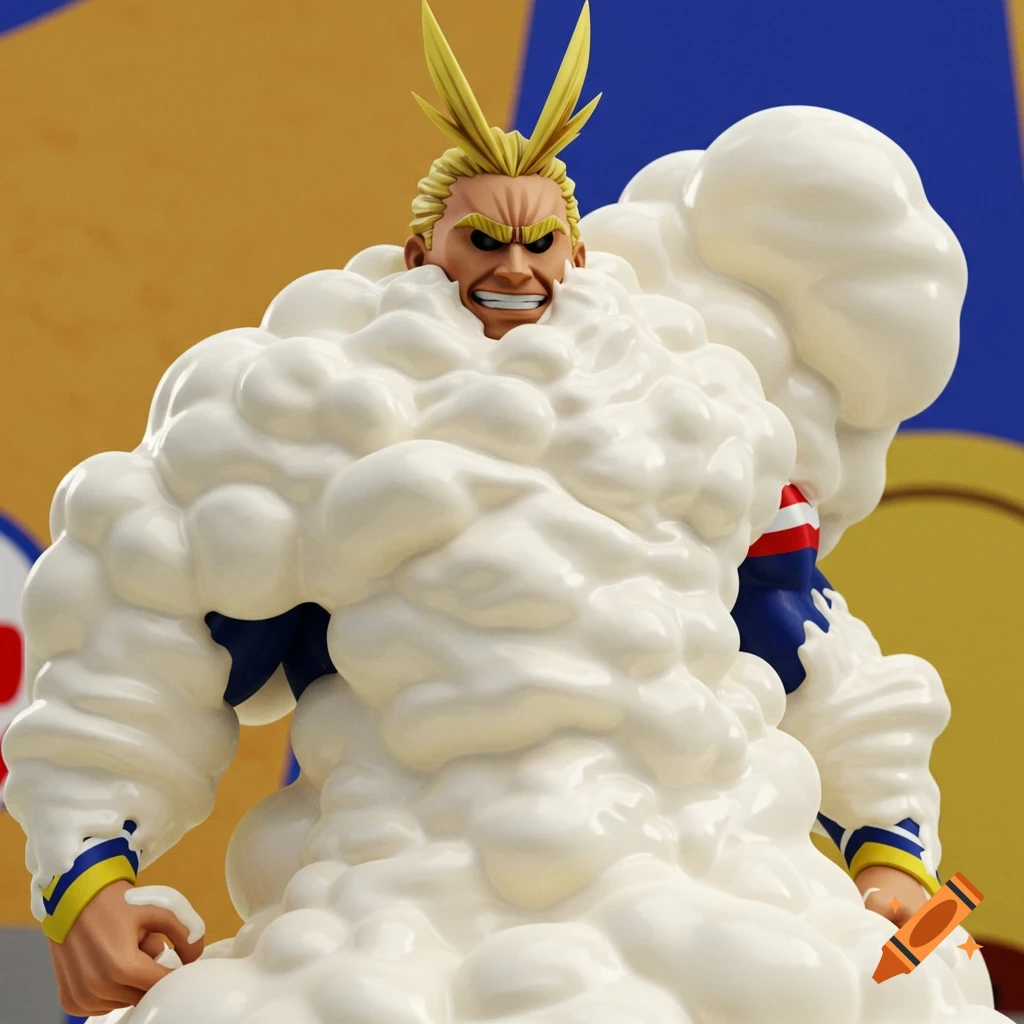 All Might covered in thick white whipped cream.