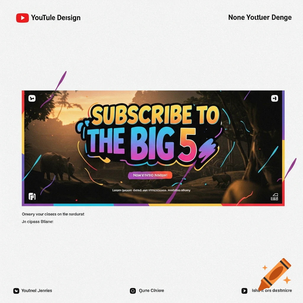 YouTube banner graphic with SUBSCRIBE TO THE BIG 5 text over a safari scene with elephants.