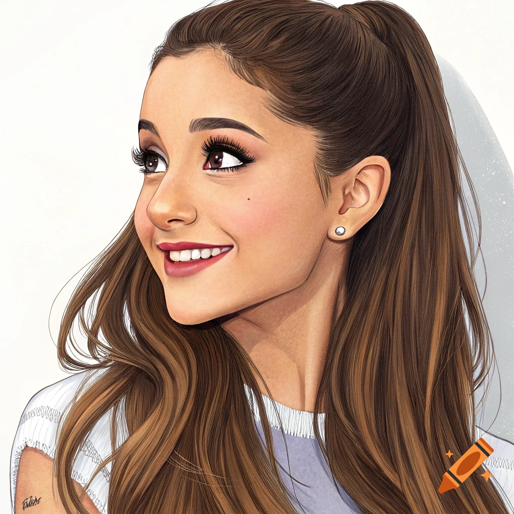 Stylized illustration of Ariana Grande smiling