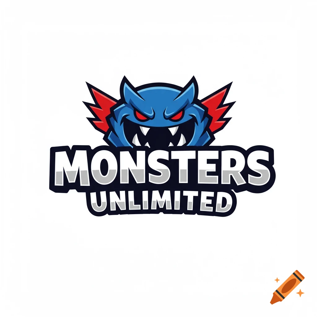 Blue monster logo with text 'MONSTERS UNLIMITED'