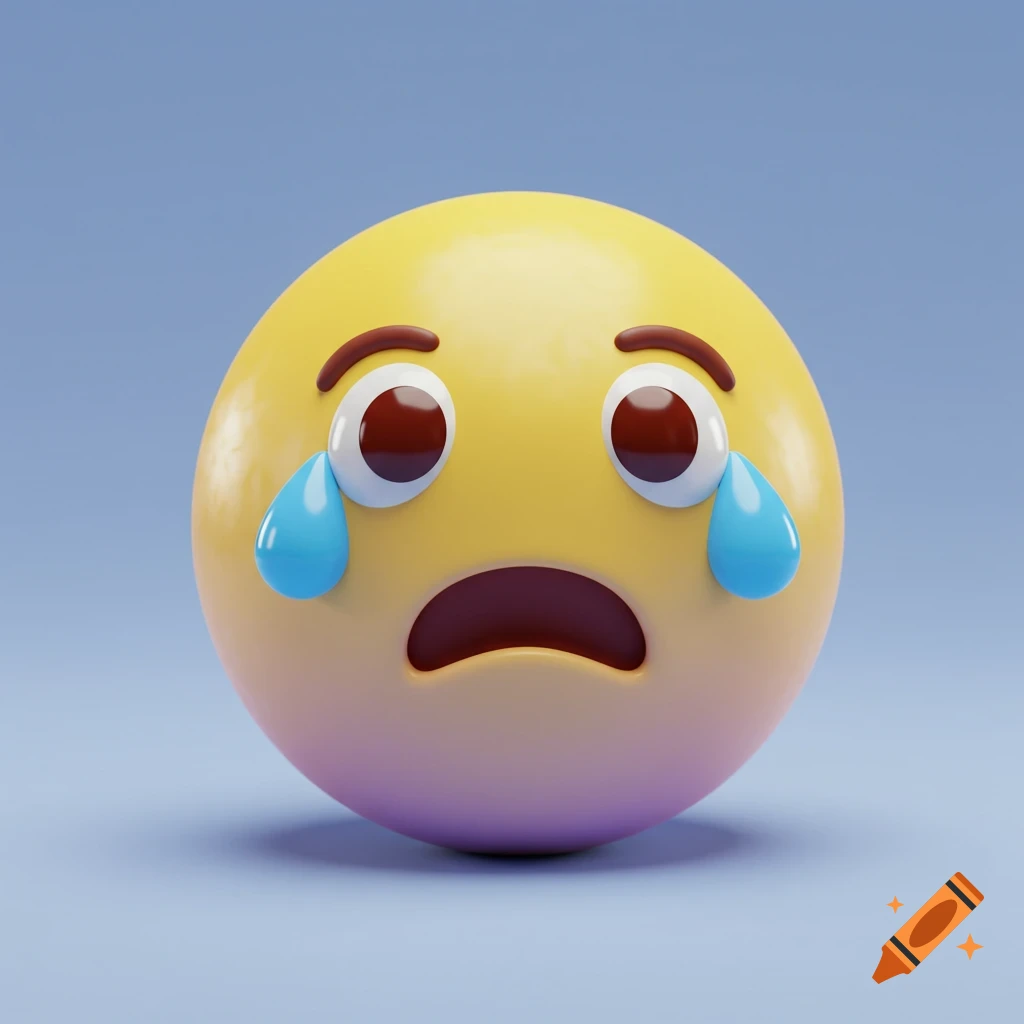 3D rendering of a yellow crying face emoji