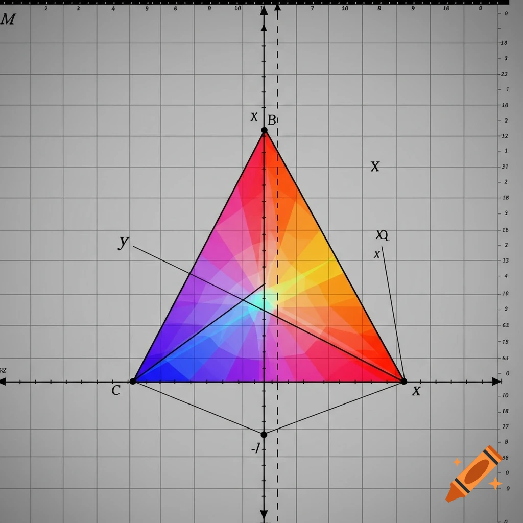 A coordinate grid with a colorful triangle diagram and labels.