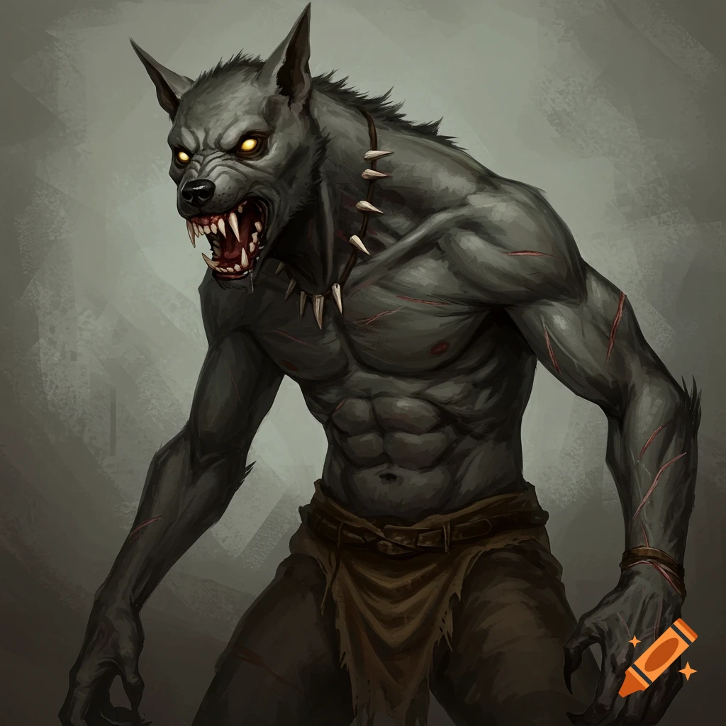 Muscular dog-like creature with glowing eyes and bared teeth