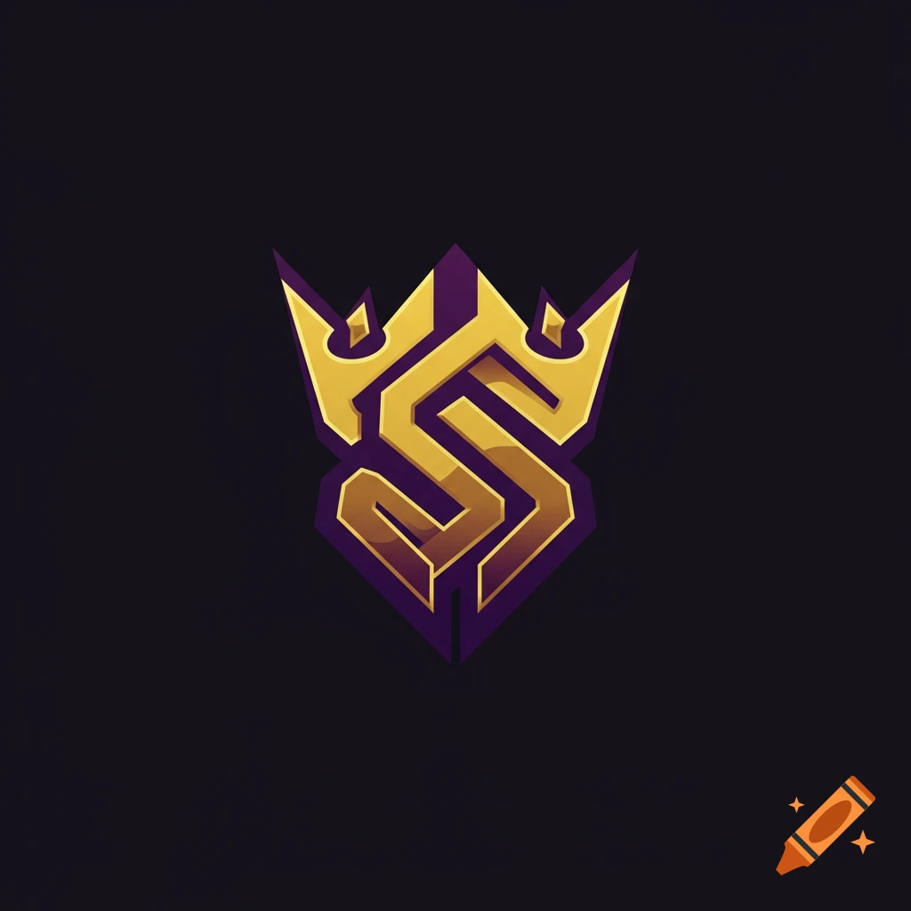 Esports logo featuring a golden stylized 'S' and a crown design on a dark background with purple accents.