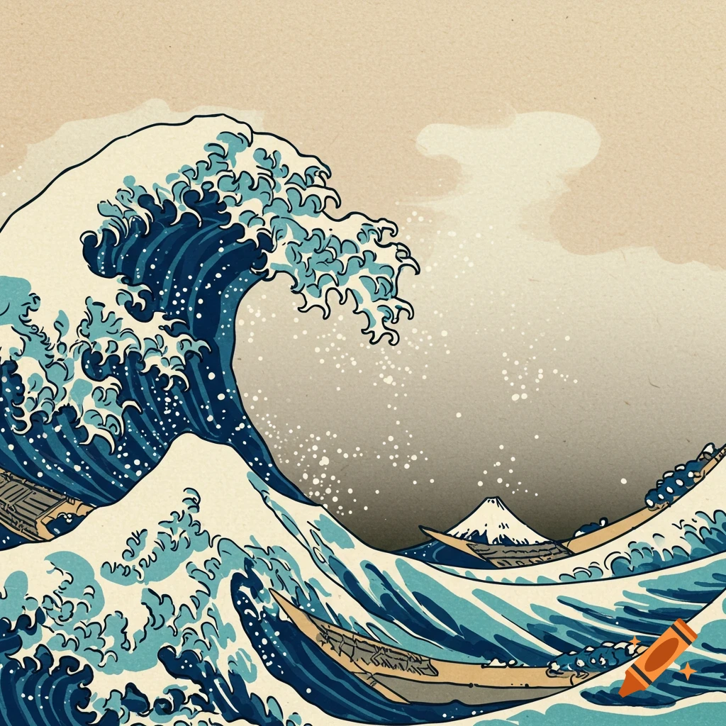 Ukiyo-e woodblock print of the sea on Craiyon